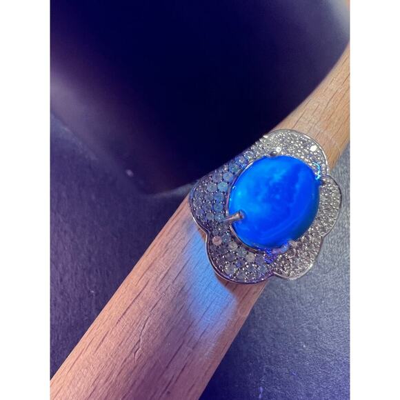 NEW Ceruleite and zircon blossom ring in rhodium over sterling silver size 8 - Picture 7 of 16